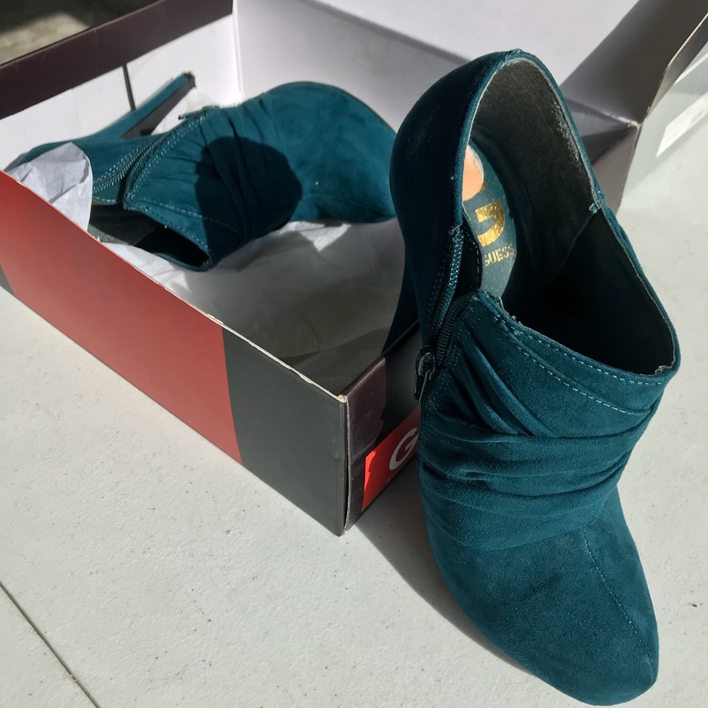 Teal suede ankle boots